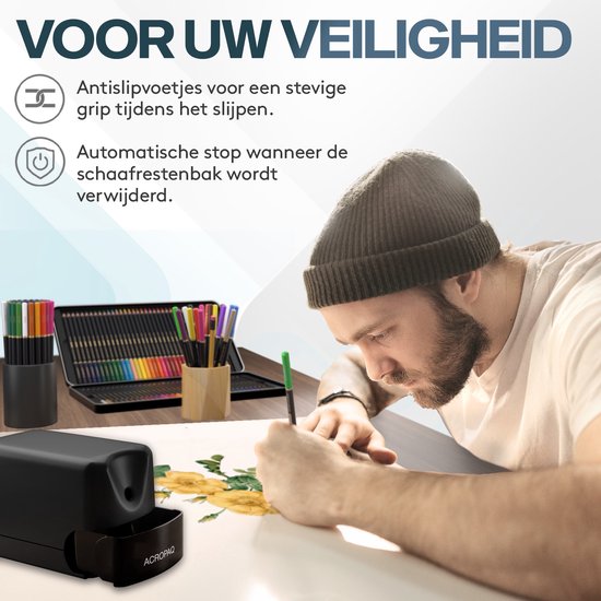ACROPAQ - Elektrische puntenslijper - Automatische start en stop - Potloden met een diameter tot 7,5 mm - 1 slijpgat