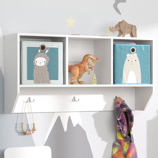 Étagère murale Vicco Luigi pour chambre d'enfant - 31 x 56 cm avec 2 boîtes pliantes opt.2 Wit avec 2 boîtes pliantes opt.2