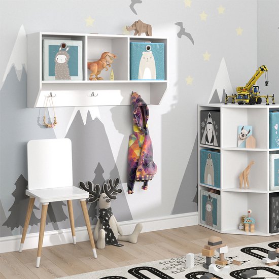 Étagère murale Vicco Luigi pour chambre d'enfant - 31 x 56 cm avec 2 boîtes pliantes opt.2 Wit avec 2 boîtes pliantes opt.2