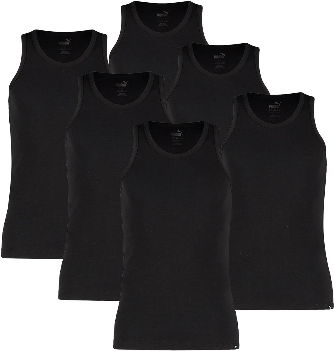 Set van 6 Puma Basic Tank Top Heren herenondershirt met ronde hals Zwart
