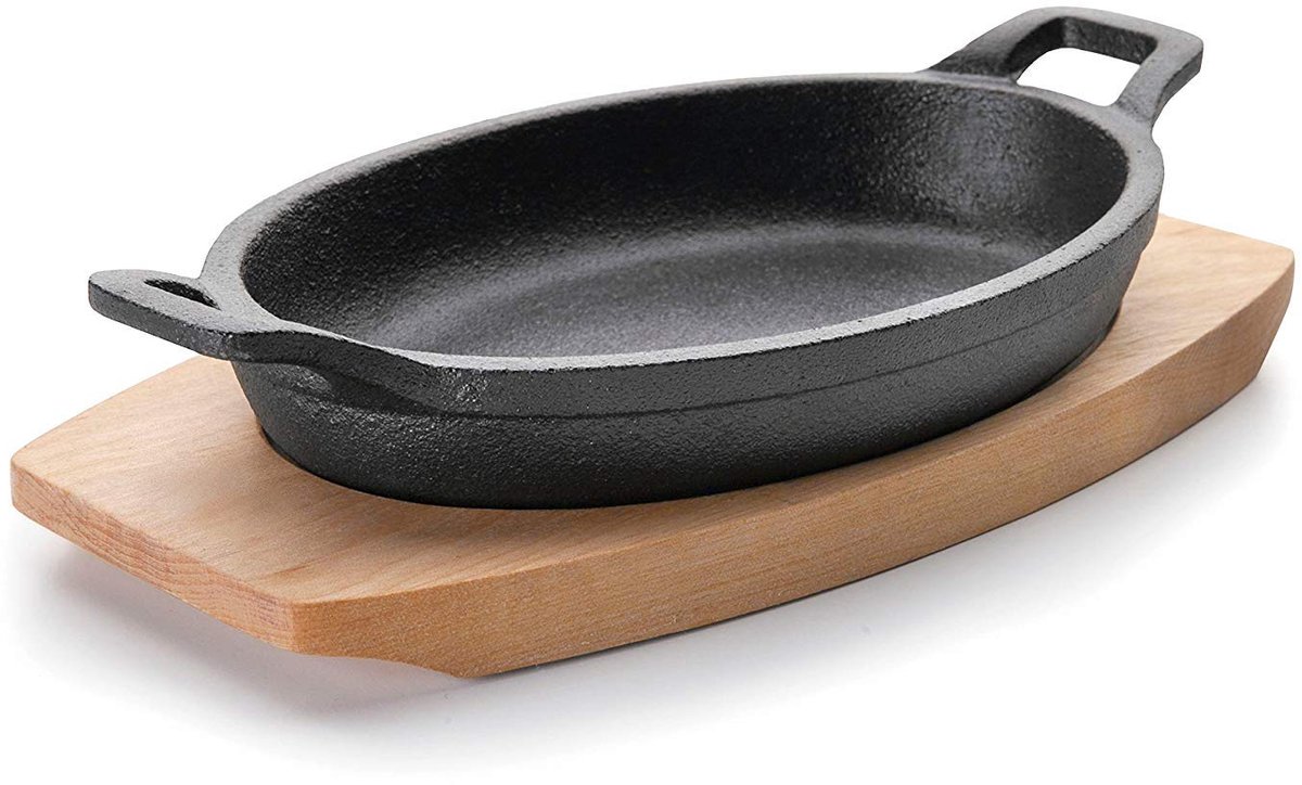 My Ninki ® Niet-aanbakbare Ovale Ovenpan van Gietijzer met Houten Handvat, Perfect voor Elke Keuken