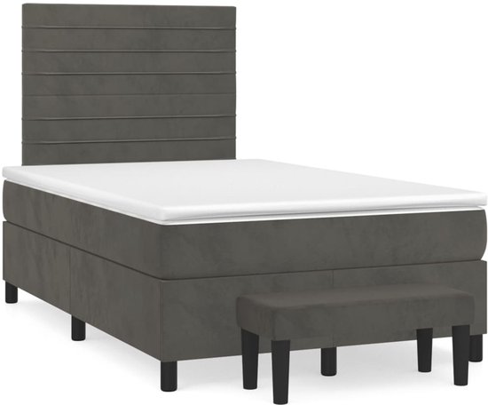 vidaXL Boxspring met matras - Fluweel Donkergrijs - 120x200 cm Boxspringbed - Donkere Kleuren - Velvet Meubilair - Tweepersoons Bed - Verstelbare Hoofdbord