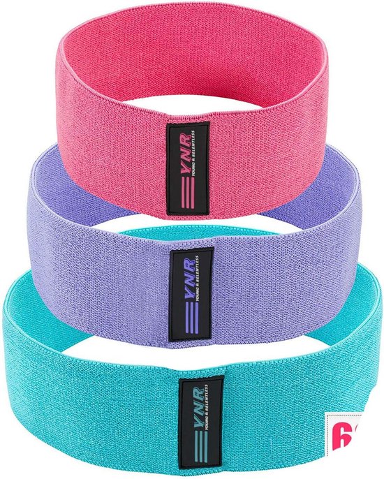 Flintronic Elastische band voor krachttraining, fitnessband van stof, weerstandsband, 3 krachtniveaus, voor training van lichaam/benen/billen, pilates yoga, met opbergtas