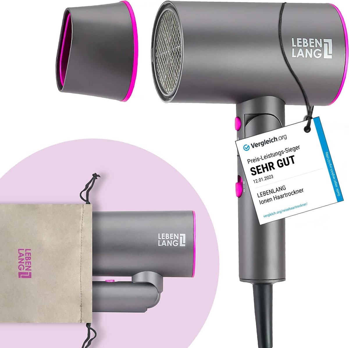 Professionele Ionische Haardroger 2100 W - Inklapbaar, Compact en met Koude Luchtmodus