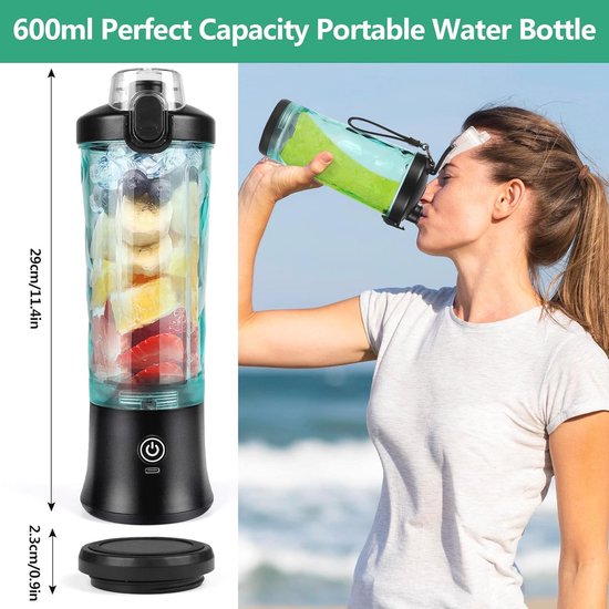 Draagbare Blender Smoothie Maker - 600 ml Mini-Mixer voor Smoothies en Shakes, 4000 mAh USB Oplaadbare Blender voor Kantoor, Camping en Reizen — afbeelding 3