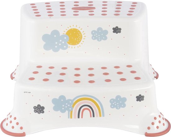 Tritthocker Kinder 2 Stufen, Trittschemel für Baby, Faltbarer Lern-Turm ab 6 Monaten, Zweistufiger Trittleiter für Bad, Kleinkinderzimmer, Küche, Anti-Kipp und Anti-Rutsch (Rosa