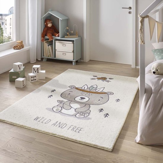 Zacht vloerkleed kinderkamer - Beer crème/multi 80x150 cm | bol Zacht vloerkleed kinderkamer - Beer crème/multi 80x150 cm | bol