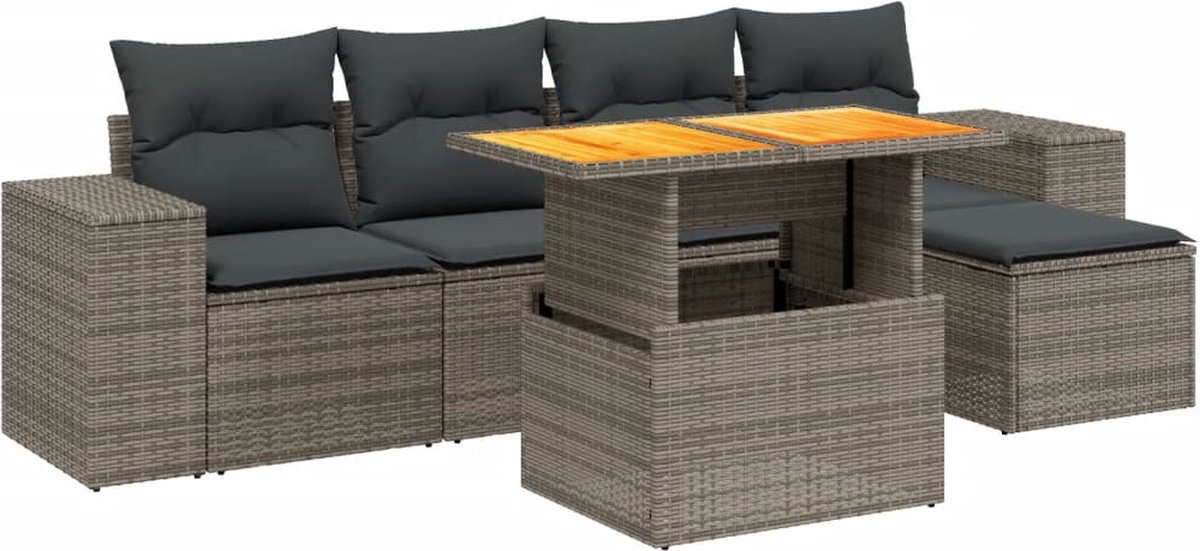 The Living Store 6-delige Loungeset met kussens poly rattan grijs - Tuinlounge - Lounge Set - Buitendecoratie - Buitenkamer - Garden Furniture The Living Store 6-delige Loungeset met kussens poly rattan grijs - Tuinlounge - Lounge Set - Buitendecoratie - Buitenkamer - Garden Furniture - Afbeelding 1