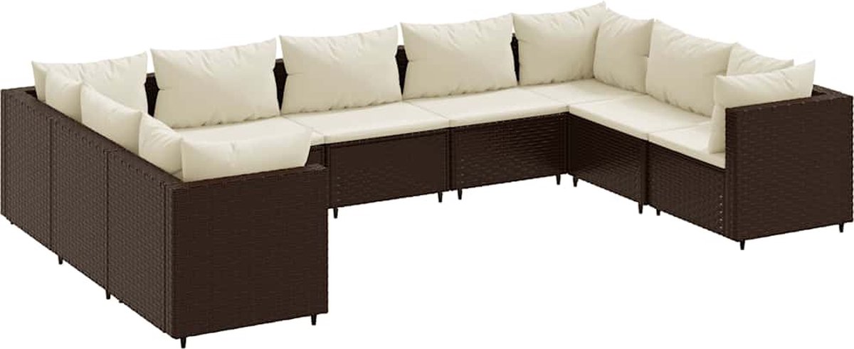 The Living Store 9-delige Loungeset met kussens poly rattan bruin - Loungeset - Tuinset - Buis Meubels - Loungehoekbank - Hoekwanden
