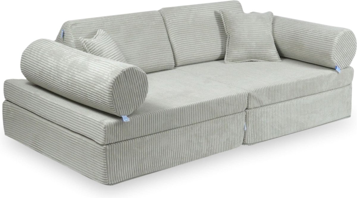 Mini Modulaire bank - Speelsofa- Rib velvet - Grey Comfort (inclusief 2 bolsters en 2 kuss