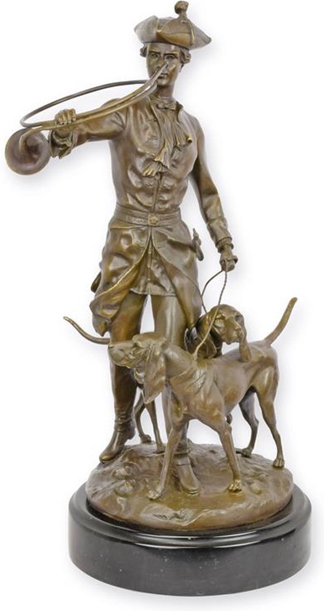 Louis XV met honden - Bronzen beeld - Jager - 38,1 cm hoog