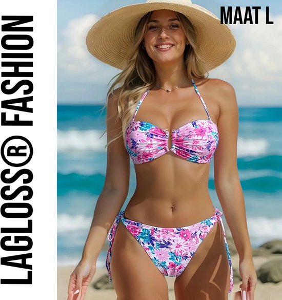 Set bikini 2 pièces LaGloss® imprimé floral rose taille L - Mode maillots de bains élégants et confortables