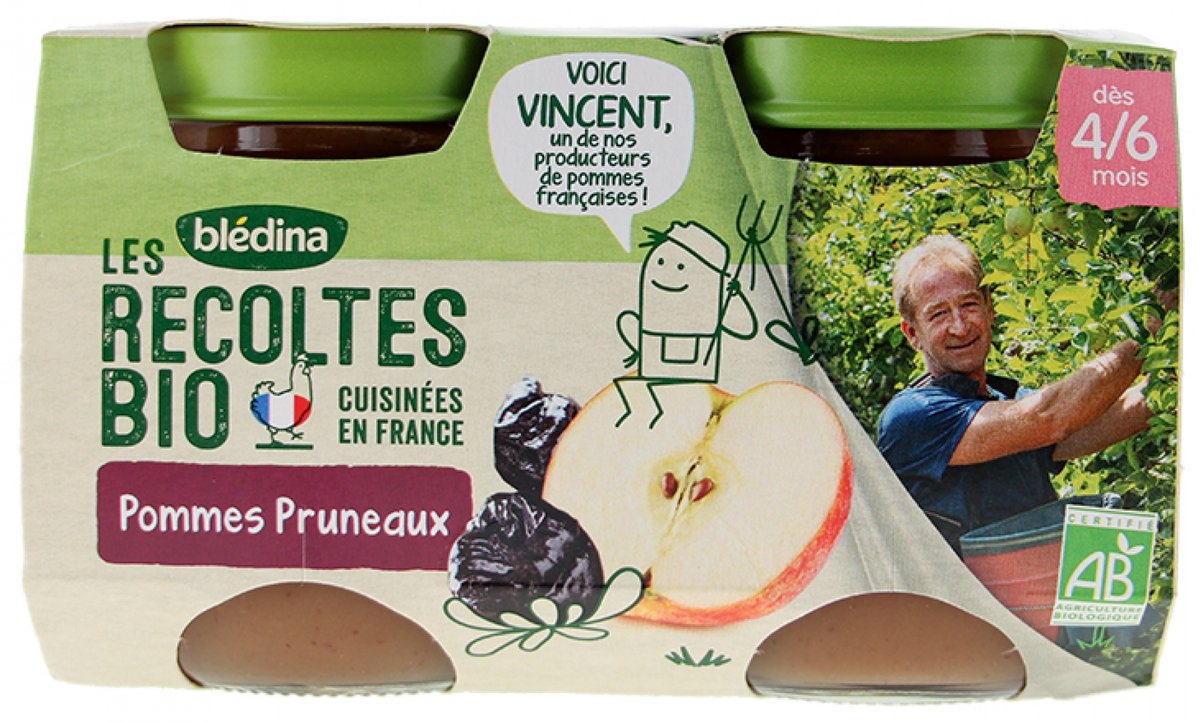 Blédina Les Récoltes Biologische Appels Pruimen van 4/6 Maanden Biologisch 2 Potten