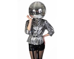 KIMU® Discobal Hoofd Volwassenen Ø 40 cm - Disco Head Spiegeltjes Zilver Spiegelbol Helm - Masker Hoed Discobol Spiegelbol Glitter Spiegel Rave Halloween