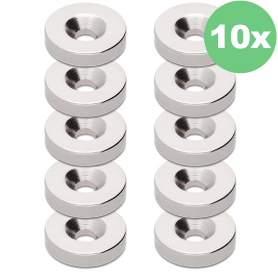 MAGNET OUTLET Magneten Sterk - Neodymium Ringmagneten Multipack - Verzonken Gat - Noord - Ø18mm x Ø4,5mm x 4mm - Trekkracht 4.1 kg - 10 Stuks