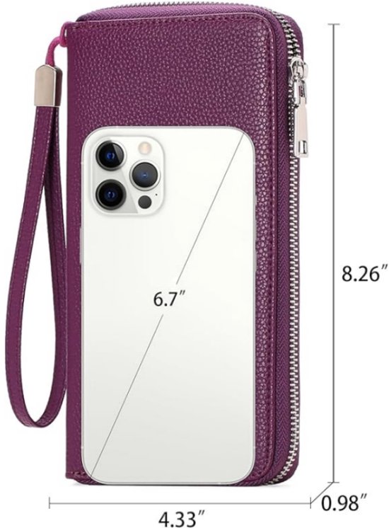 Portefeuille femme - Portefeuille en cuir avec fermeture éclair - Violet - Grande capacité, long portefeuille - Pochettes - Portefeuilles femme avec plusieurs cartes - Pochettes-bracelets - Portefeuille antivol en PU pour femme