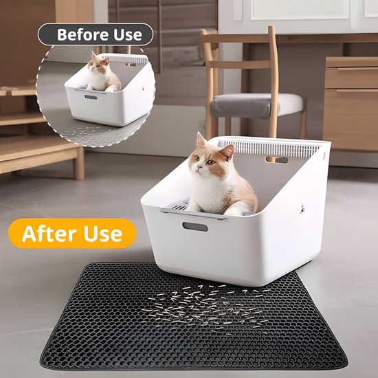 KARAT Kattenbakmat, 61 x 38 cm, waterdichte onderlegger voor kattenbak, kattenmat beschermt de vloer tegen kattenbakvulling, mat kattenbak (Charly) (bruin