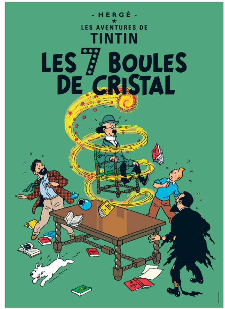 Kuifje Poster De 7 kristallen bollen - 50x70cm - Officiële Kuifje - Moulinsart Poster Franstalig