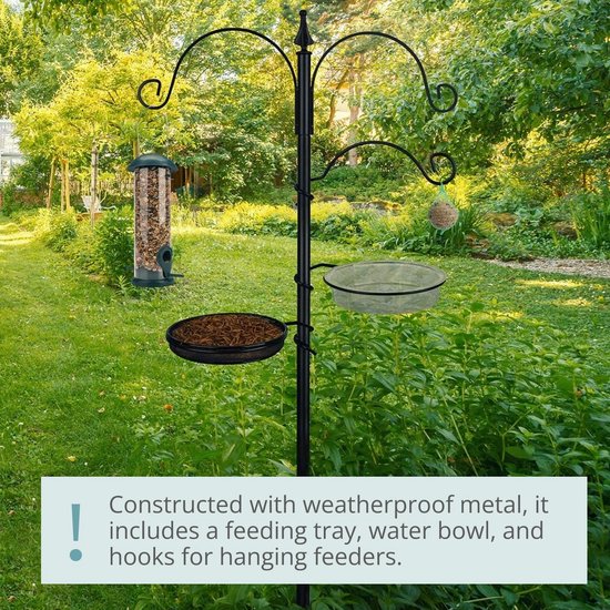 Mangeoire Oiseaux Métal Wildlife Friend – Station Complète Extérieur 195 Cm, Résistante Intempéries Avec Abreuvoir & Crochets Graisse