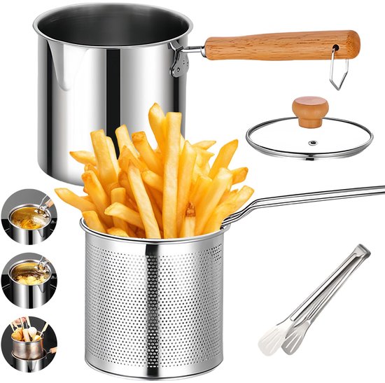 Foto: Frituurpan met roestvrijstalen vetreservoir en praktische accessoires voor veilig en effici nt koken
