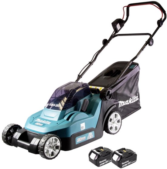 Makita DLM 382 T2 accugrasmaaier 36 V ( 2x 18 V ) 38 cm 40 l + 2x accu 5.0 Ah - zonder lader — afbeelding 2