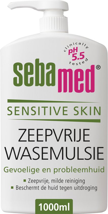 Sebamed Zeepvrije wasemulsie - Diepe reiniging tot in de poriën - Pentavitin beschermt tegen uitdroging - Voor handen, gezicht en lichaam - Douchemiddel - Zeepdispenser - 1 liter