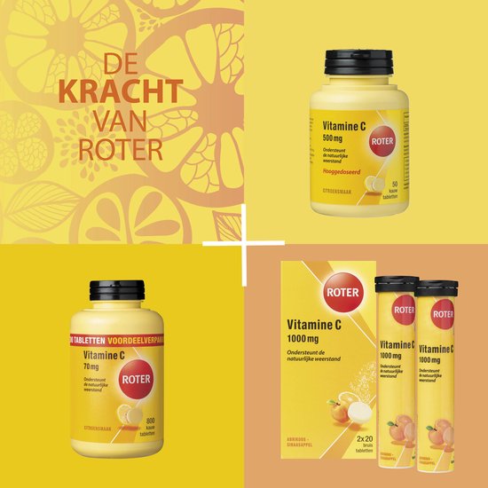 Roter Vitamine C 500mg Hooggedoseerd - Hoge dosering vitamine C ter ondersteuning van je weerstand - 50 kauwtabletten met citroensmaak
