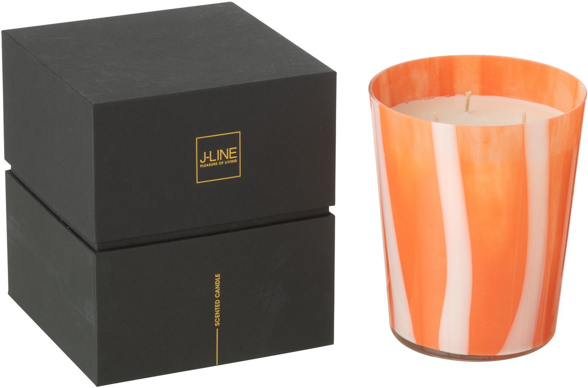 J-Line geurkaars Noa Strepen - Stone & Rock - glas - oranje - medium - 68U Multi