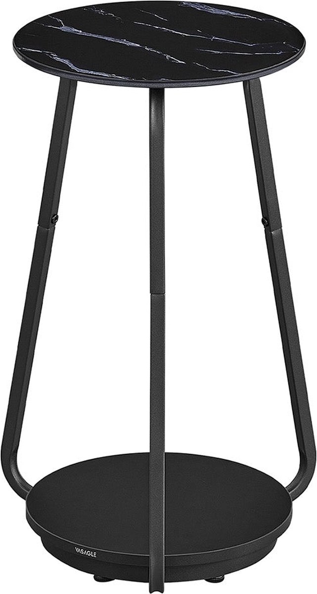 Zwarte bijzettafel op 2 niveaus Accenttafel Tafel met glazen blad Stijlvolle opbergruimte 30 cm x 55 cm