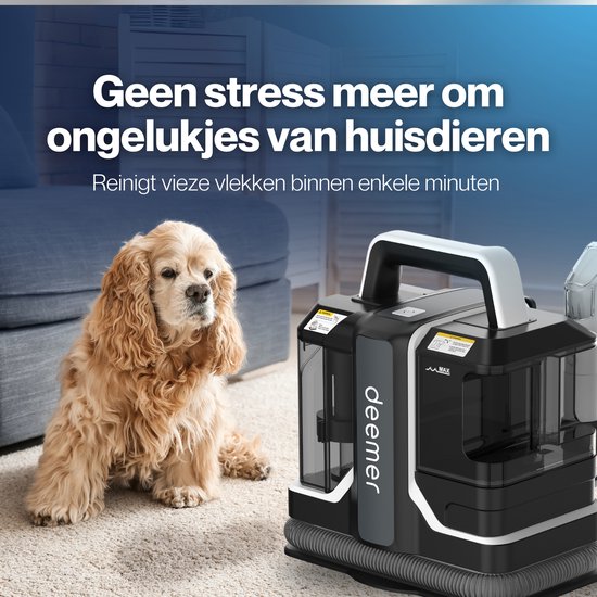 Deemer Tapijtreiniger Vlekkenreiniger Zetelreiniger Machine - Bank & Meubel Reiniger Stofzuiger - Tapijt Apparaat Meubelreiniger - Haarverwijderaar Stofzuiger Voor Dierenharen Reinigen - 750W Krachtige Zuigkracht - Inclusief Reinigingsmiddel