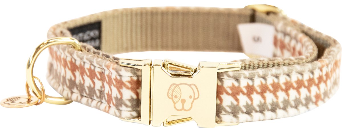 Kentucky Dogwear - Hondenhalsband Pied De Poule - Beige - Maat XL - 45-75cm - Hondenriem