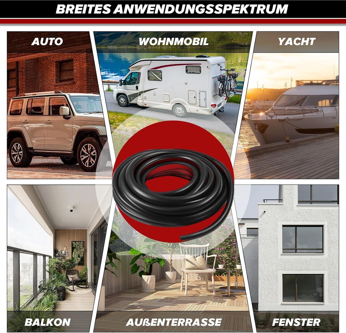 U-vormige autodeurafdichting zelfklevend zwart - 10 meter x 28 cm - regengoot voor
