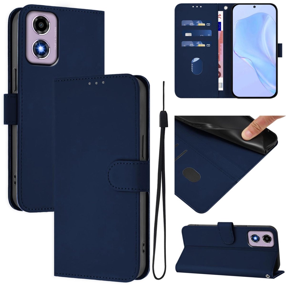 Mobigear Telefoonhoesje geschikt voor Motorola Moto E14 Hoesje | Mobigear Urban Wallet Bookcase Portemonnee | Pasjeshouder voor 3 Pasjes | Telefoonhoesje voor Pinpas / OV Kaart / Rijbewijs - Marineblauw