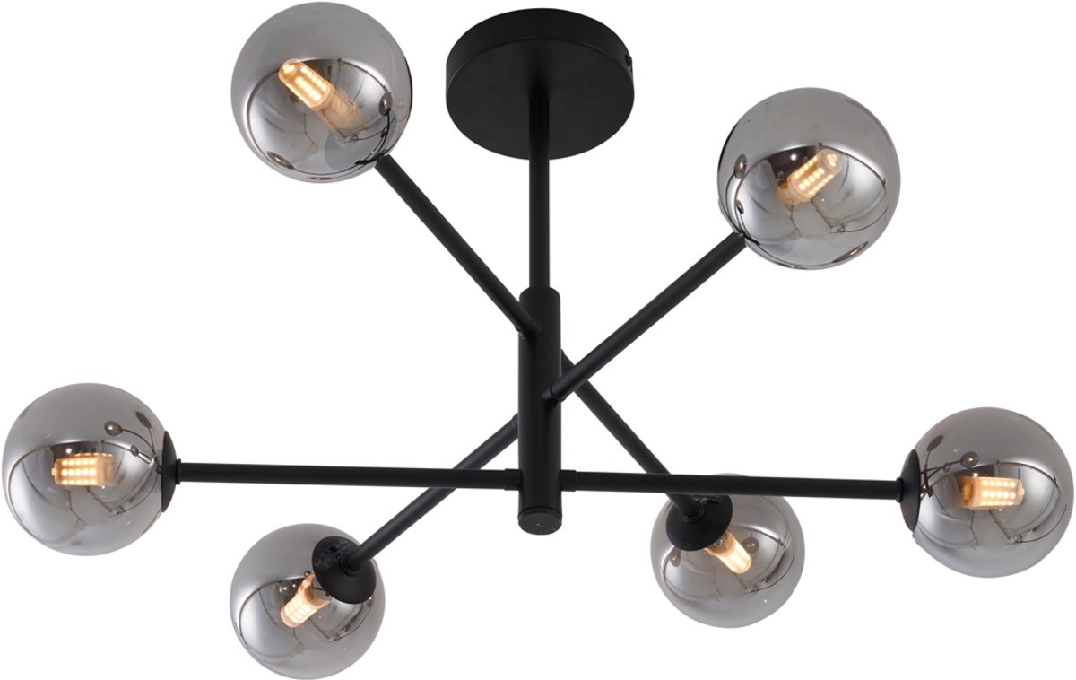 QAZQA ryan - Moderne Plafondlamp - 6 lichts - L 62 cm - Zwart - Woonkamer | Slaapkamer | K