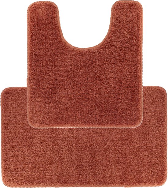 Tendance Badkamer Matten set Aquarius - roestbruin - toilet en bad mat - hoogpolig - microfiber
