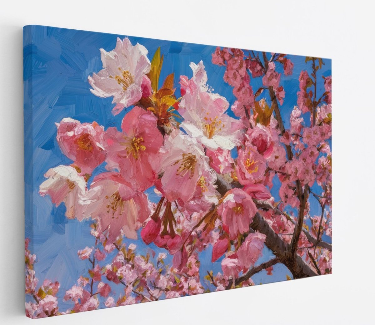 Saammp Canvas Schilderij - Boom met roze bloesem - Bloemen - abstract - 70x50 - Foto op canvas - Wanddecoratie - Muurdecoratie Woonkamer - Kantoor Decoratie Multicolor