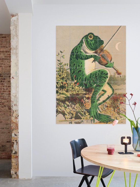 IXXI Frog playing violin, Aster Edition - 60 x 80 cm - Gratis ophangtool - Grote wanddecoratie en posters - Vintage, Kleurrijk, Speels, Illustraties