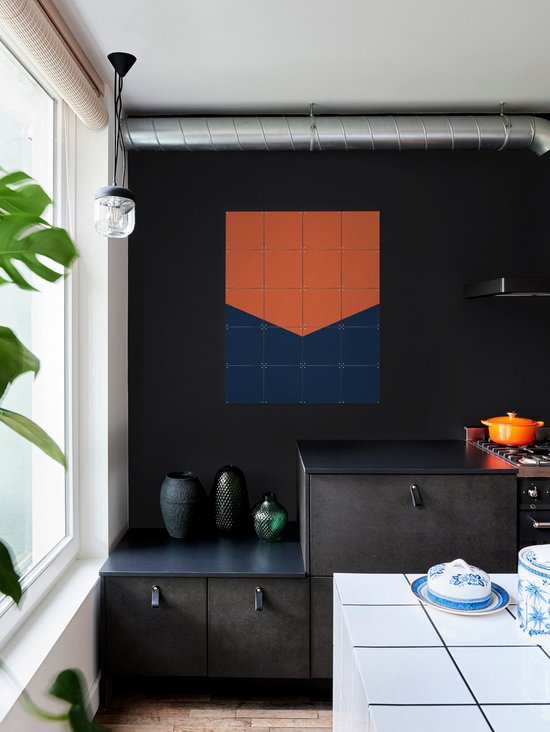 IXXI Color blocking - Orange Blue, Allon Dery - 80 x 100 cm - Support de suspension gratuit - Grande décoration murale et posters - Design graphique, Géométrique