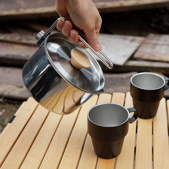 Camping Cook Pot 1L 304 Stainless Steel - Portable Kettle with Lid and Foldable Handle for Picnic . — afbeelding 3