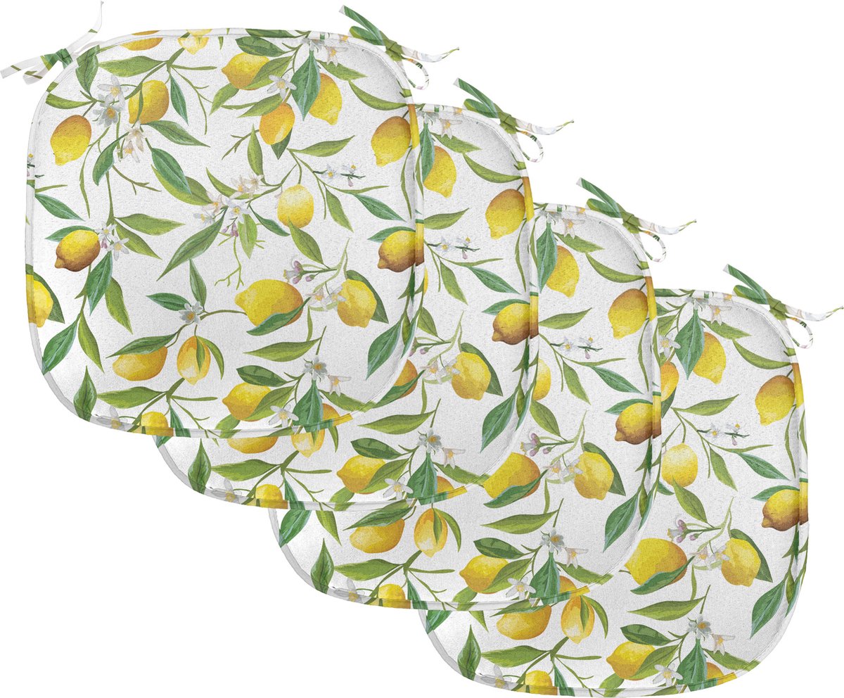 New Bed Natuur Citroen houtachtig romantisch Stoelkussen Set van 4, Anti-Slip Zitting Pad, 40 cm x 40 cm