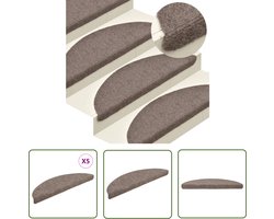 vidaXL Antislip - Trapmatten - Trapmatten Zelfklevend 5 stuks 56x17x3 cm Beige Halfrond - Vloermatten - Trappen Lopen - Veiligheid Trap