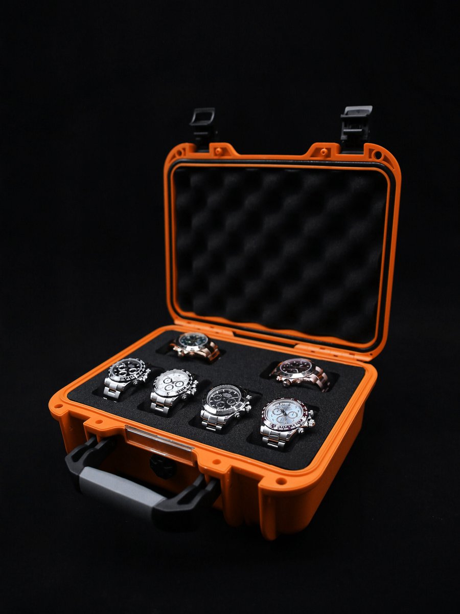 Onverwoestbare horlogekoffer voor 6 horloges - Oranje - Originele Timepiece Valet horlogedoos