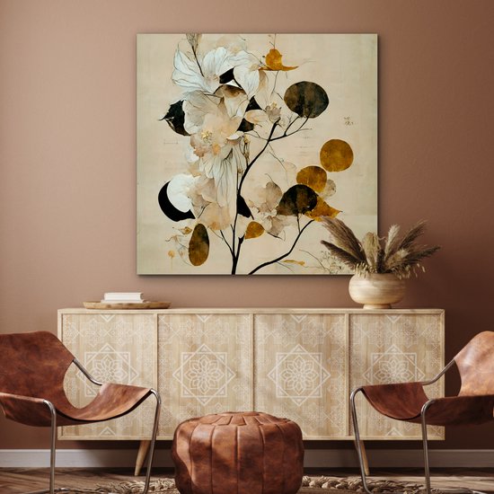 Décoration murale Métal - Peinture Aluminium Industriel - Fleurs - Feuilles - Arbre - Pastel - 90x90 cm - Dibond - Photo sur aluminium - Décoration murale industrielle - Pour le salon/chambre