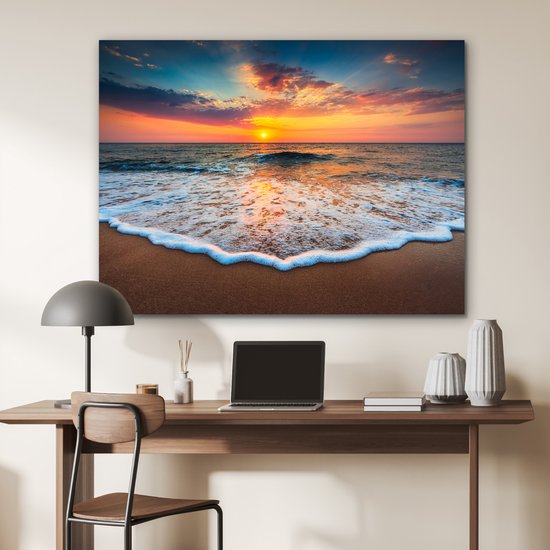 Décoration murale Métal - Peinture Aluminium Industrielle - Plage - Mer - Coucher de soleil - 120x90 cm - Dibond - Photo sur aluminium - Décoration murale industrielle - Pour le salon / chambre