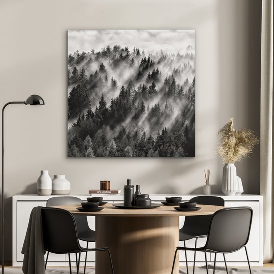 Tableau aluminium 90x90 cm - Décoration murale métal - Paysage - Brume - Forêt - Nature - Décoration murale métal salon - Décoration industrielle - Photo sur dibond - Accessoires industriels chambre