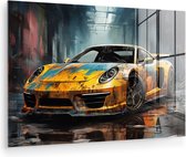 MuchoWow® Peinture sur verre 120x80 cm - Peinture sur verre - Voiture - Jaune - Peinture - Abstrait - Photo sur verre acrylique - Peintures