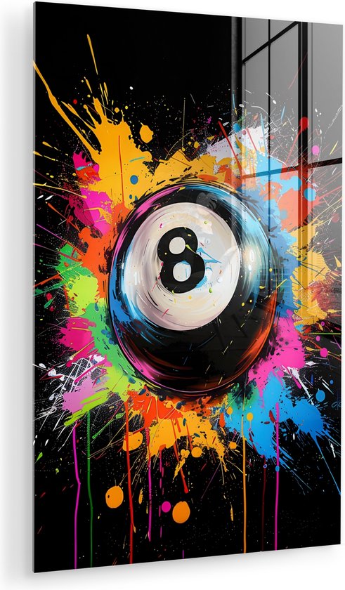 MuchoWow® Peinture sur verre 80x120 cm - Peinture acrylique sur verre - Graffiti - Sport - Boule de Pool - Photo sur verre - Décoration murale salon - Décoration murale chambre - Peintures