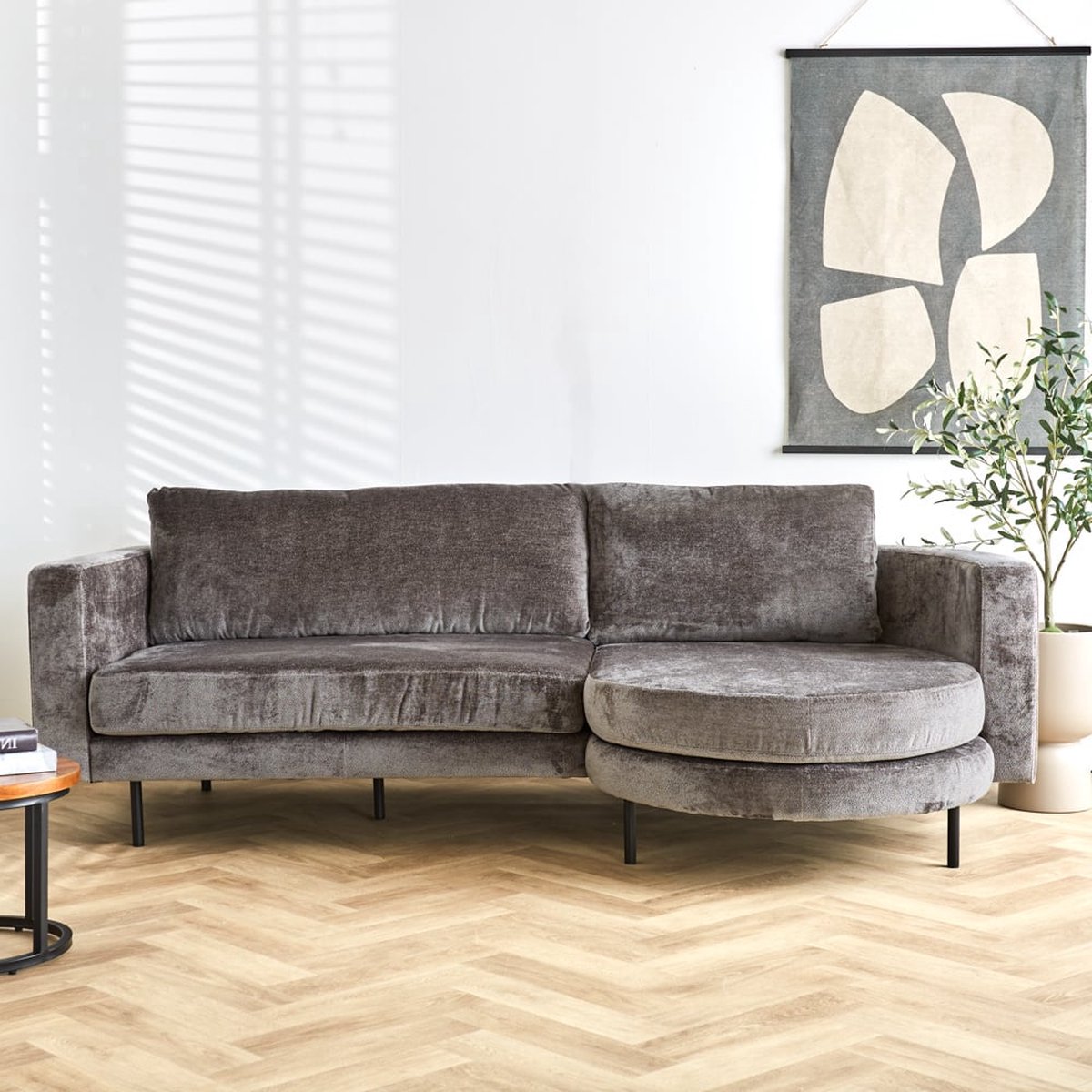 Dimehouse Hoekbank Bella grijs chenille rechts - Chenille - Industrieel - 240 x 95 x 83 cm