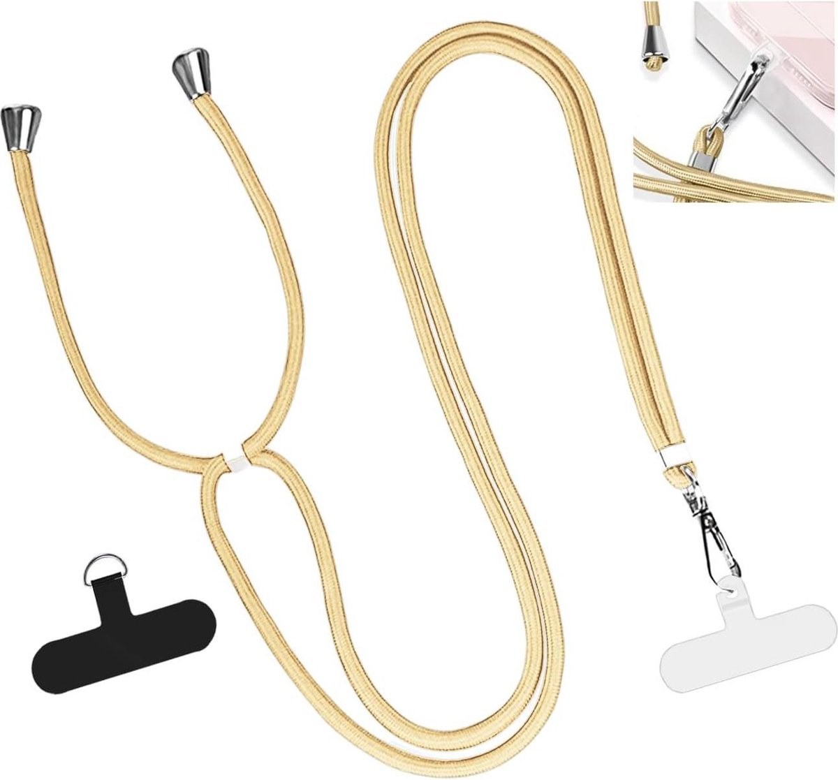 1 x telefoonband met 2 stuks telefoonbandclips - karabijnhaak voor mobiele telefoon .
