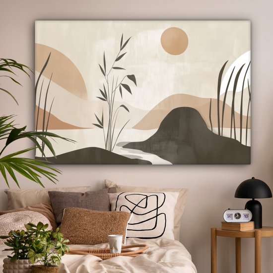Tableau sur toile 180x120 cm - Décoration murale Japandi - Paysage - Beige - Décoration murale salon - Décoration chambre - Accessoires chambre - Peintures sur toile